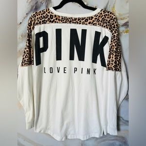 PINK HTF Leopard Varsity Crew